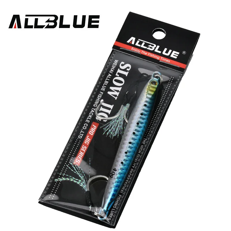 Allblue-isca de metal longo com colher, isca artificial para pesca no mar, 20/30/40/60g