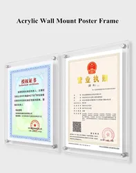 A4 Acrylic Wall Mount Sign Holder 8.5x11 Picture Photo Frames For Office/Home/Living Room Poster Frame Display Board