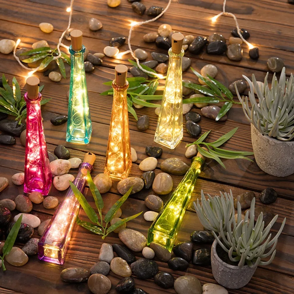 Cadena de luces LED para botella de vino, luces de hadas de alambre de cobre, bricolaje, corcho, Decoración de cumpleaños, boda y Navidad, incluye