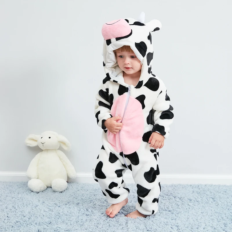 

Kigurumis Baby Clothes Animal Cow Cute Onesie Romper Winter Warm Infant Baby Clothing Outfit Boys Girls Onesies Cosplay Costume