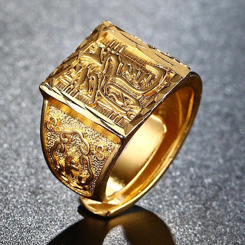 Chinese Style Dragon Ring For Men Resizeable Punk Gold Color Ring