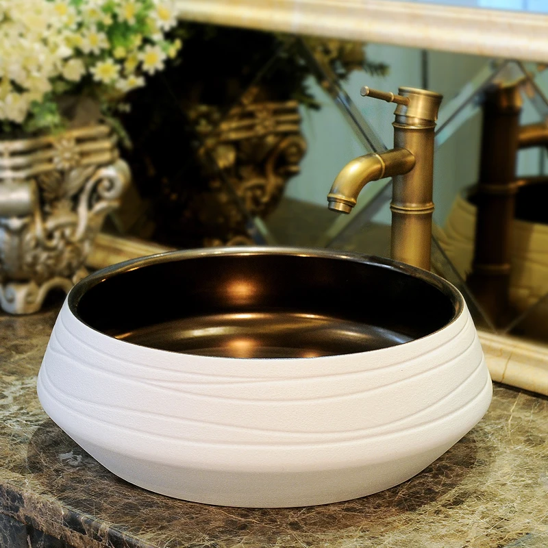 

Artistic porcelain Countertop ceramic bathroom sink wash basin ceramic decorative bowls white gold