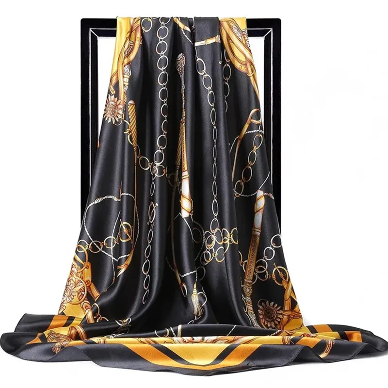 Silk Scarves Women Foulard 90*90cm SquareHijab Ladies chiffon Shawl wrap muffler pareo Bandanna female Spring summer Muslim