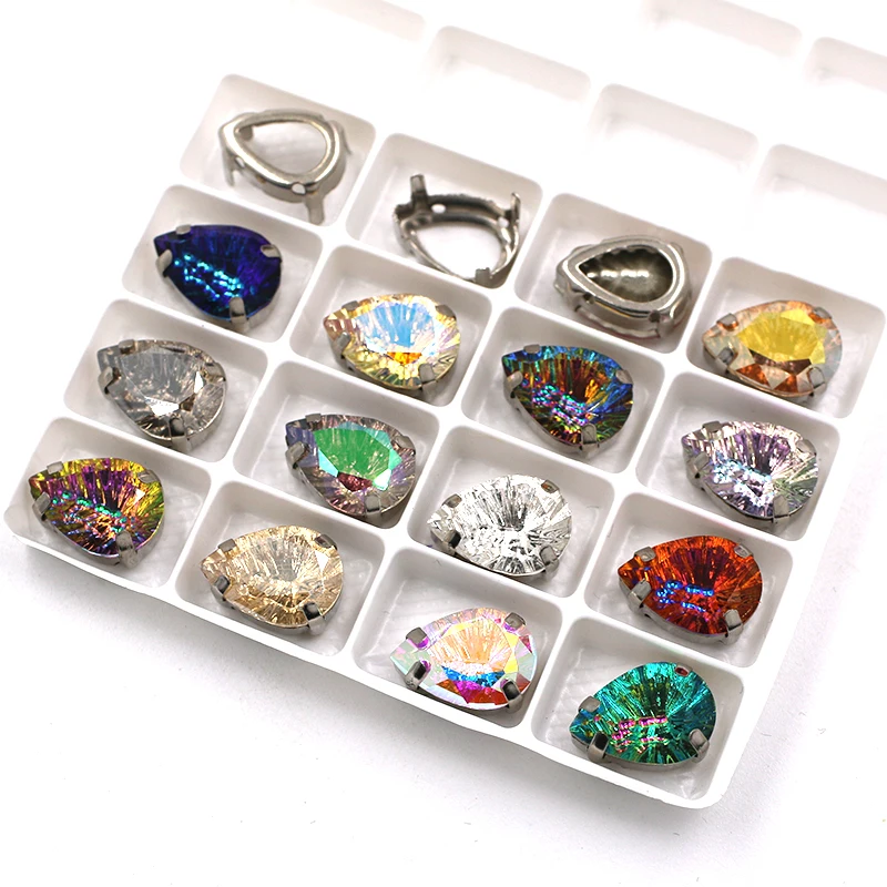 10pcs/bag Clothing Decoration K9 Glass Crystal Teardrop Shape Silver Base Sew on Rhinestones for DIY Apparel Sewing & Fabric