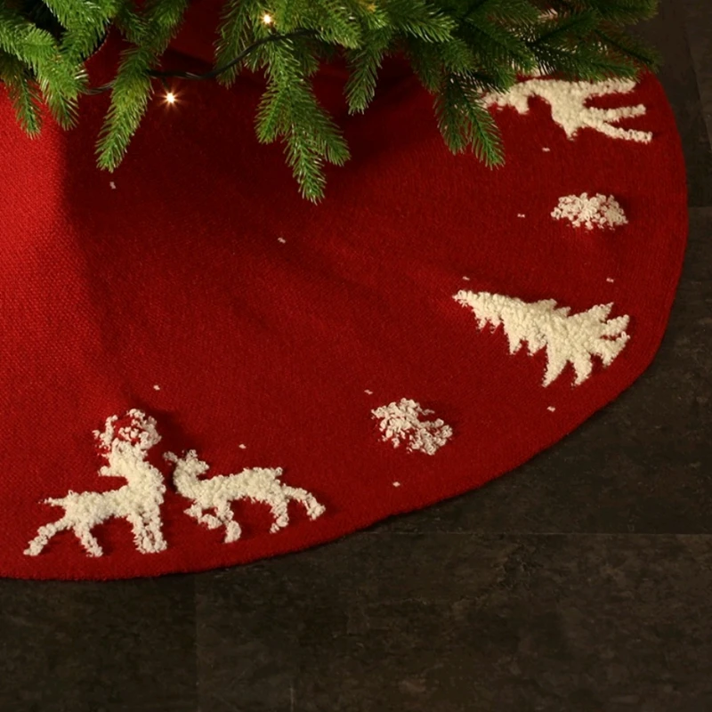 2020 knitted elk Christmas decoration tree skirt woolen tree bottom three-dimensional terry reindeer venue layout 48 inches