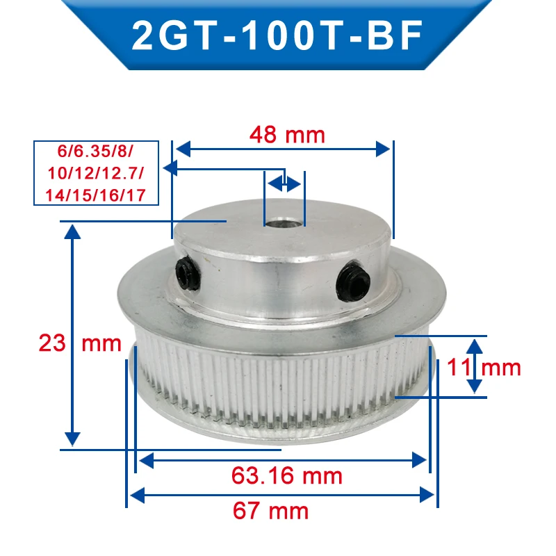GT2-100T Pulley Bore 6/6.35/8/10/12/12.7/14/15/16/17/19/20/22 mm Pulley Wheel Match with 6/10 mm GT2-timing belt For 3D Printers