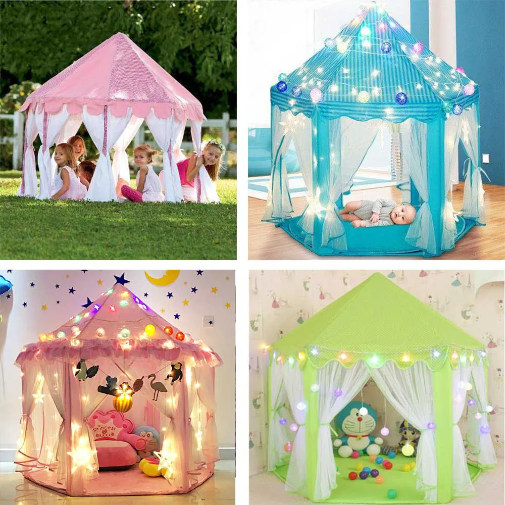 Tenda per bambini Toy Ball Pool Girl Princess Pink Castle tende piccola casetta per bambini Portable Kids Outdoor Play Game House