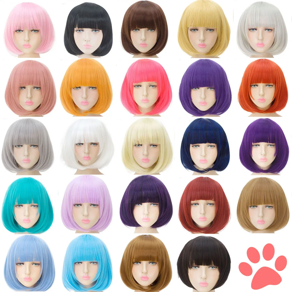 MUMUPI Short Wig  Bob Synthetic With Bangs For Black Women Blonde Pink Red Black Natural Hair Bob Wig Cosplay Lolita