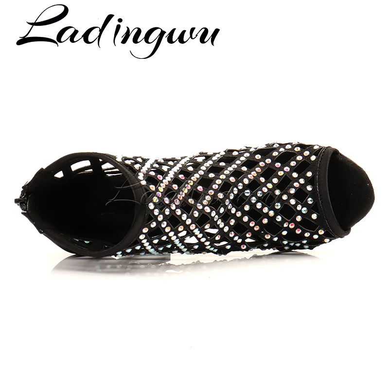 Ladingwu Schwarz Tanz Schuhe Frau Schuhe Dance Latin Sparkle Strass Frauen Ballroom Dance Schuhe Latin Tango Tanz Schuhe 10cm