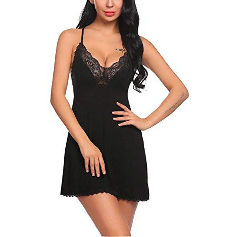 Sexy Women Lace Floral Nightdress  Sleepwear Dress Robe NightGown Female V-Neck Mini Sleepshirts S-XL