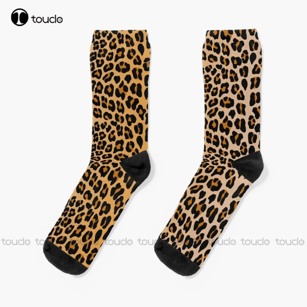 Leopard Print Socks White Crew Socks Men Personalized Custom Unisex Adult Teen Youth Socks 360° Digital Print Hd High Quality