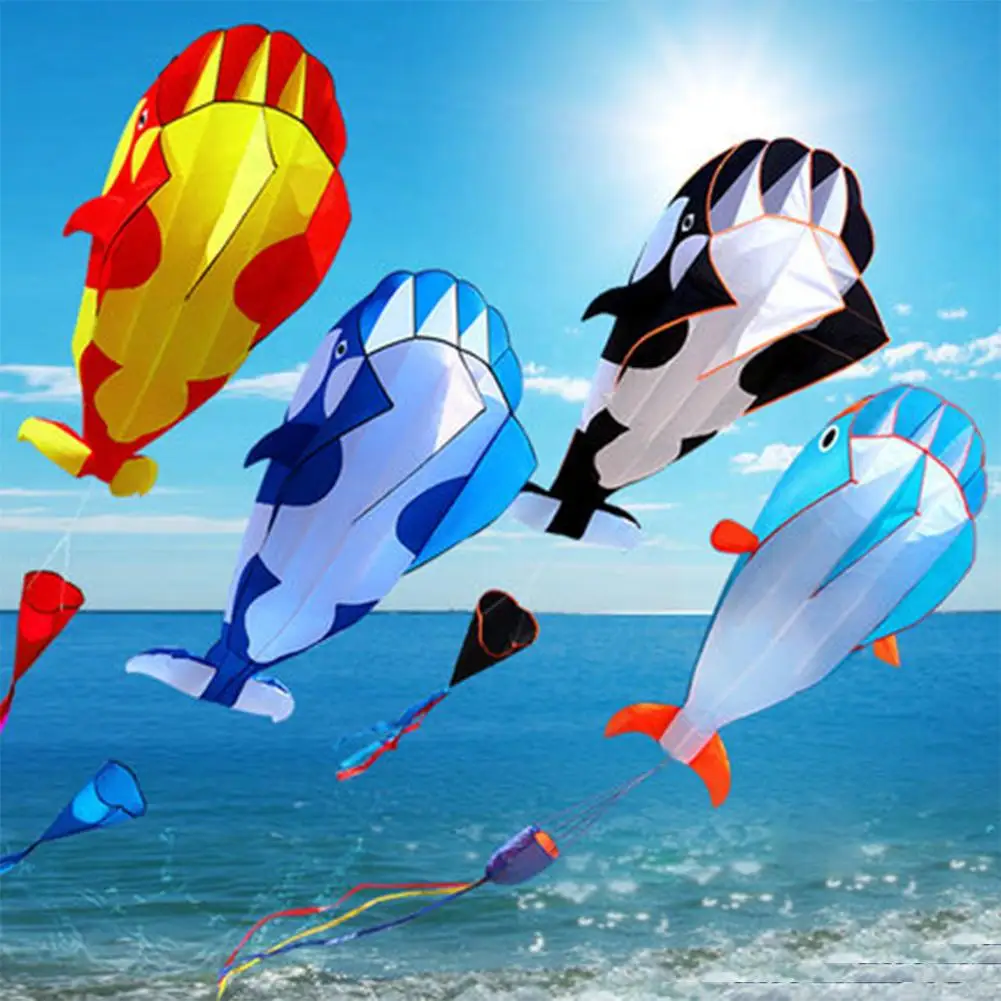 3D Soft Nylon kite Whale Dolphin Frameless Kite Sports Toy Flying Inflatable Kite for Children Kids Summer Outdoor Fun Toys Game