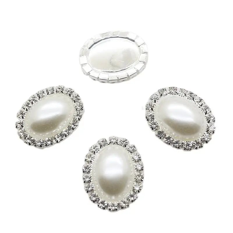 Hot 10pcs / lot25 * 20MM Oval Pearl Rhinestone Button Hand-Stitched Buttons DIY Clothing Wedding Decoration Embellishment Buckle