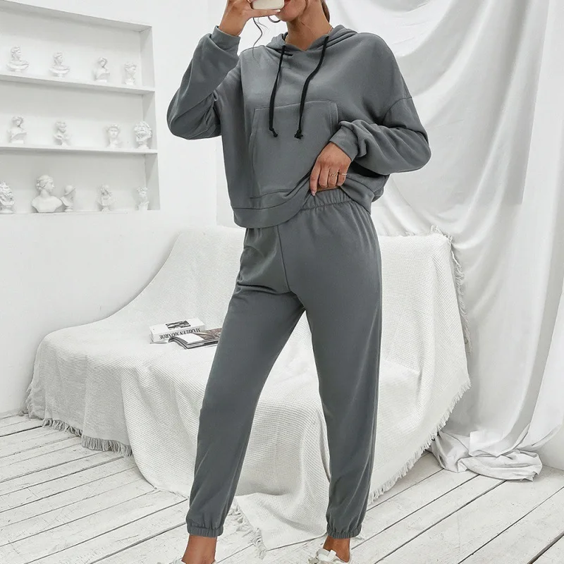 

Women's Tracksuit Casual Loose Women's Suit Set Woman 2 Pieces Hoodies Sweatshirt Trouser Suits Winter Solid Hoody Pant Sets