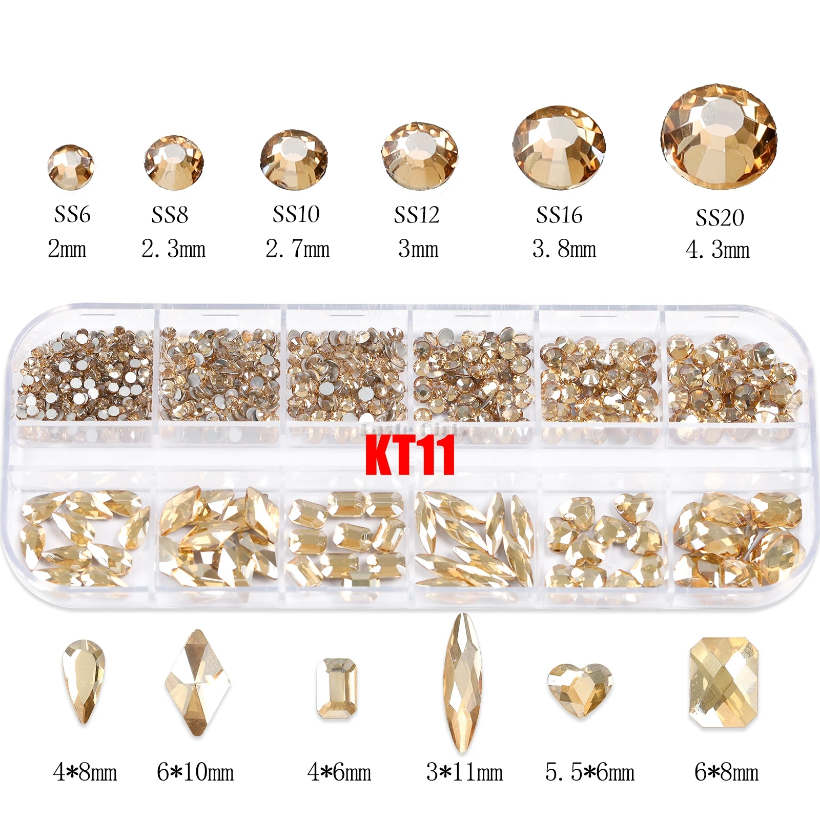 

120/560/1200PCS 3D Champagne Glitter Various Shapes SS6-SS20 Flatback Diamond Jewelry Nail Art Rhinestones Manicure Ornaments