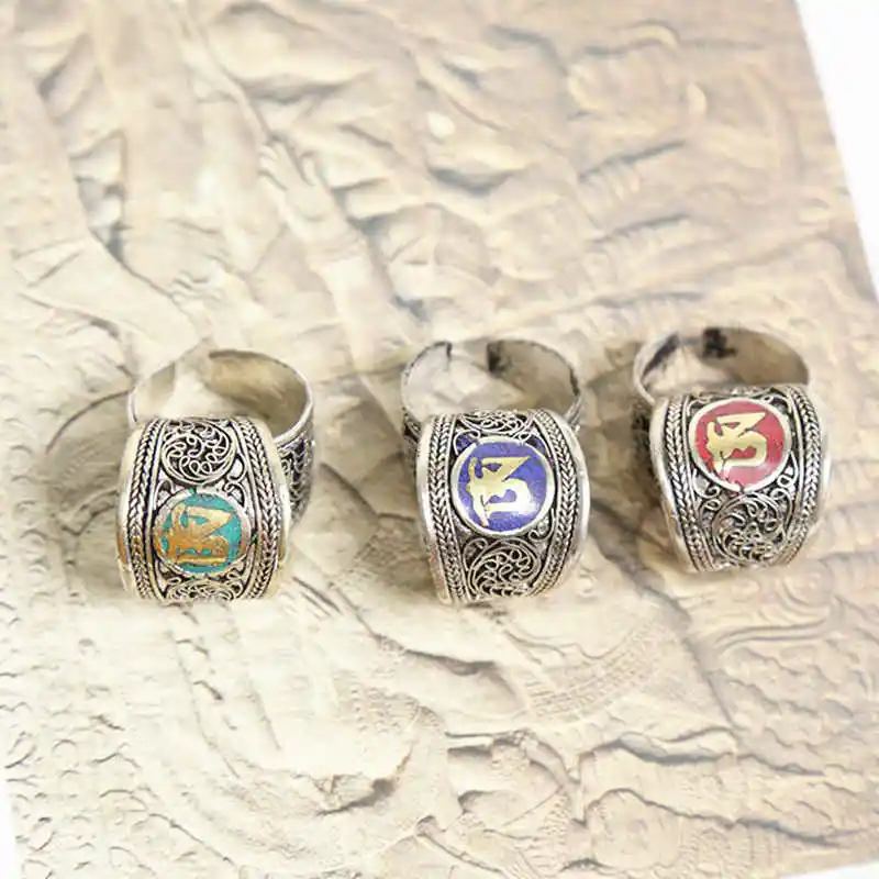 Tibetan Rings for Man Metal Copper OM Amulet Rings Tibet Mantras Ring R023