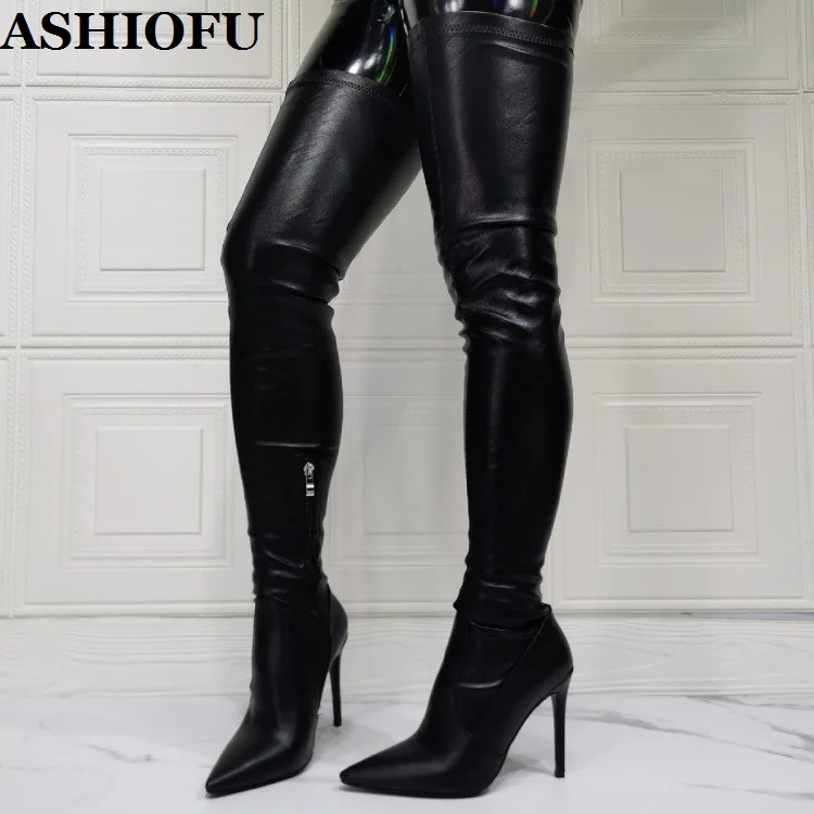 ASHIOFU New Wholesale Womens Thigh High Boots Real Photos Sexy Night-club Party Over Knee Boots Evening Fashion Winter Boots