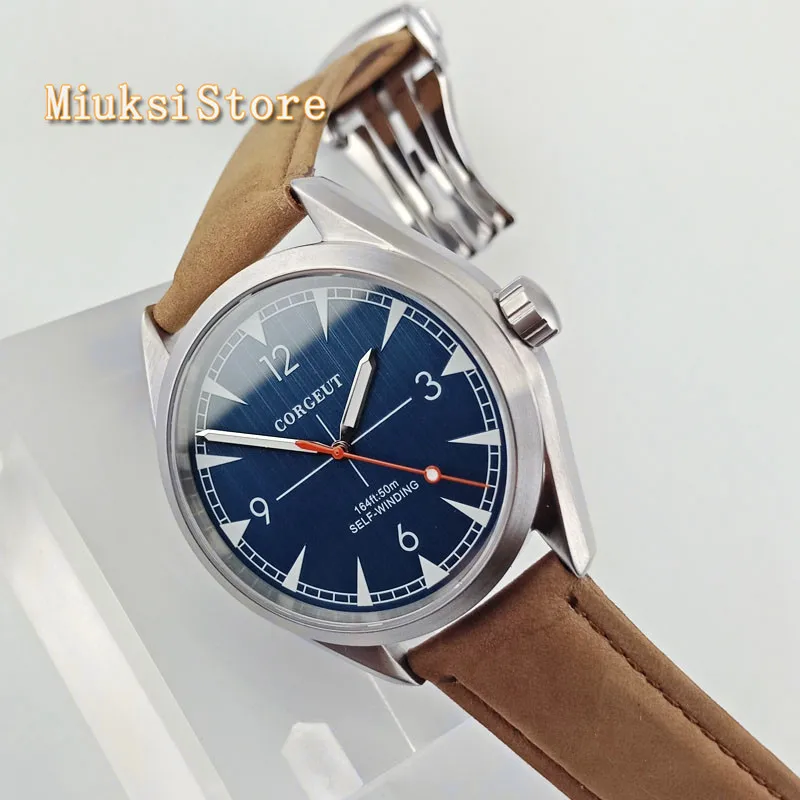 Corgeut 41mm cinturino in pelle di cristallo zaffiro gabbiano movimento automatico mens top meccanico impermeabile orologio sportivo per il tempo