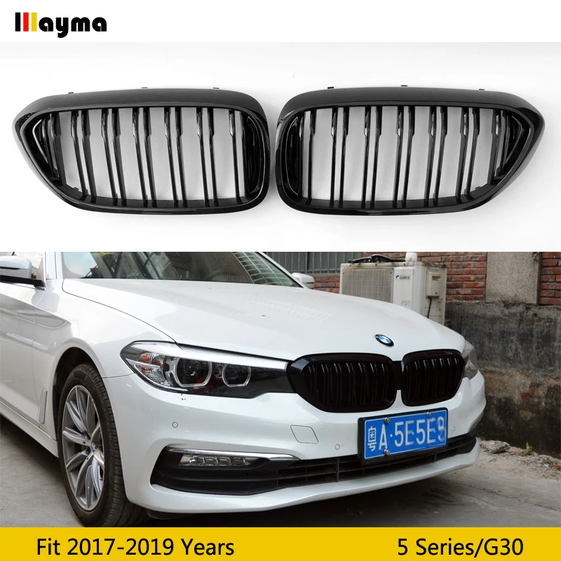 

Replacement G30 Front Bumper Grill For BMW 5 Series 520i 530i 540i 2017 - 2019 G31 M5 ABS Gloss Black Front Kidney Grille 2pcs