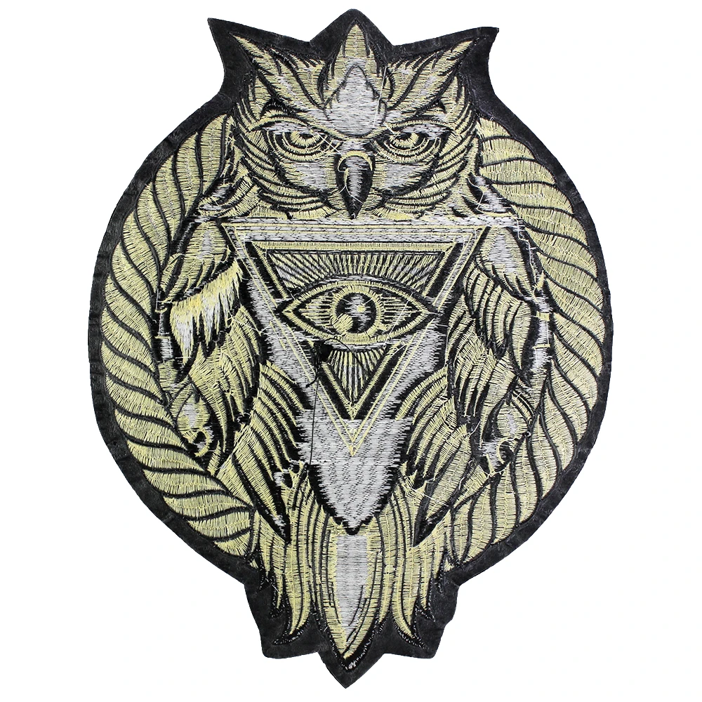 Owl Head Eye Patches Motorcycle Biker Emblem for T-shirt Garment Decoration Embroidery Applique Iron on Badge