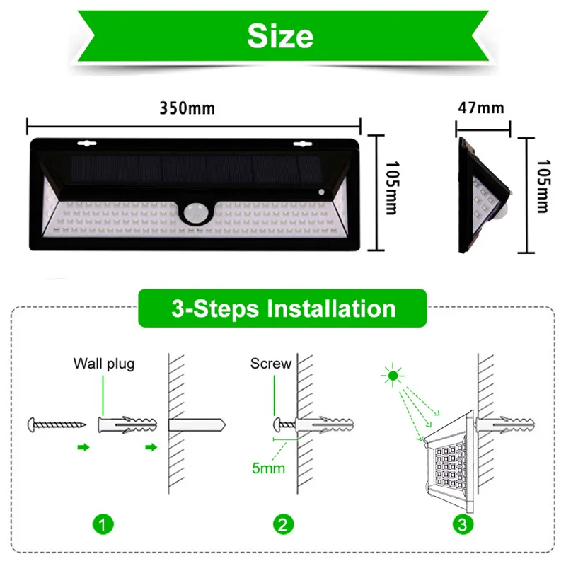 4400mAh 118 LED في الهواء الطلق الجدار الشمسية مصباح الطوارئ الأمن ضوء الشمس PIR محس حركة IPX67 مقاوم للماء ضوء حديقة مسار