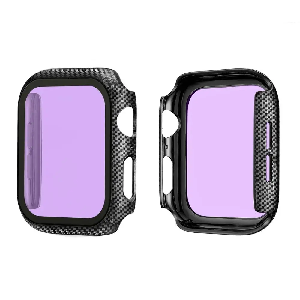 Glass+Cover For Apple watch Case 38mm 42mm 44mm 40mm Carbon fiber bumper+Screen Protector for iWatch series 6 SE 5 4