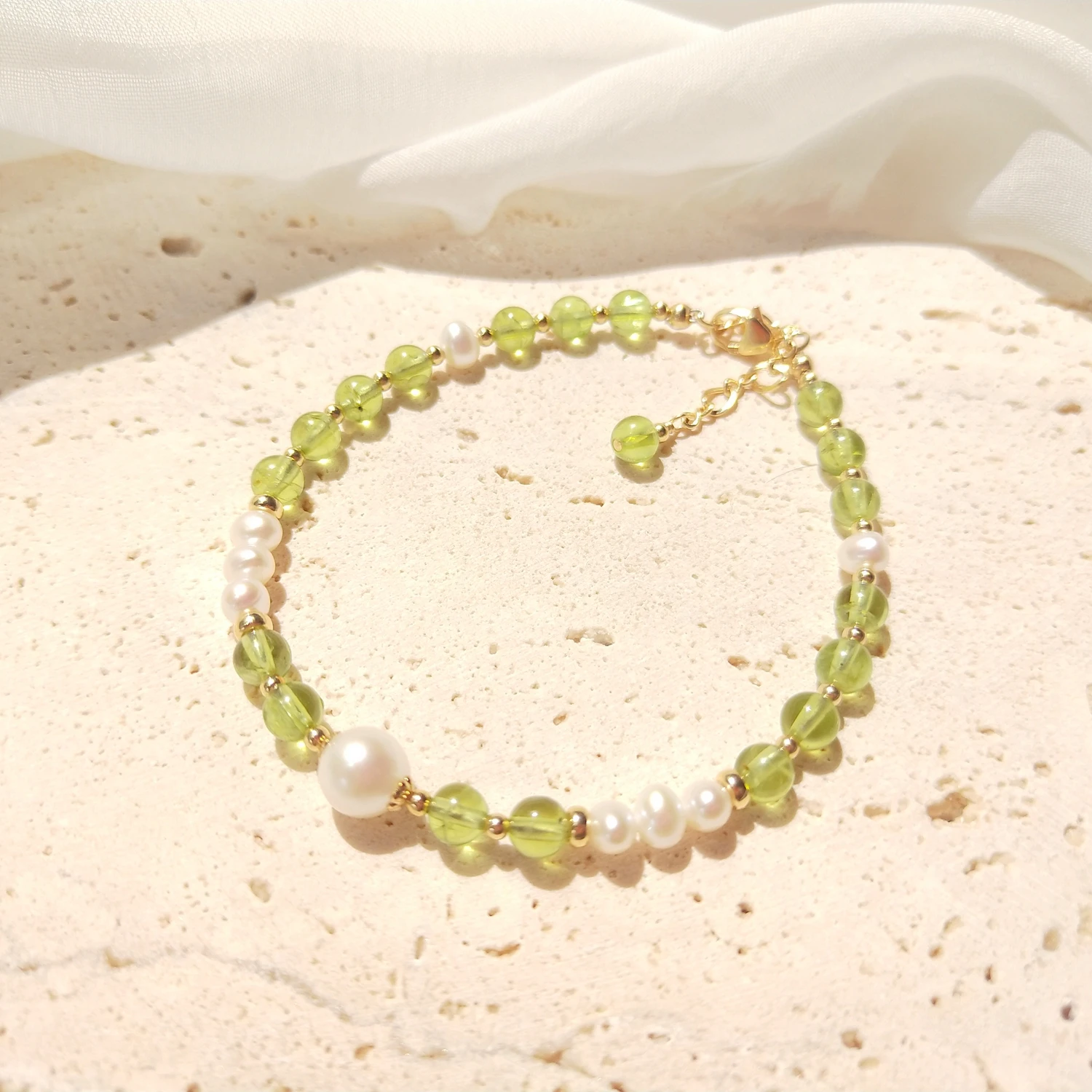 Lii Ji Peridot 14K Gold Filled Bracelet Natural Stone 3mm/5mm Real Pearl Austria Crystal  Handmade Jewelry For Gift