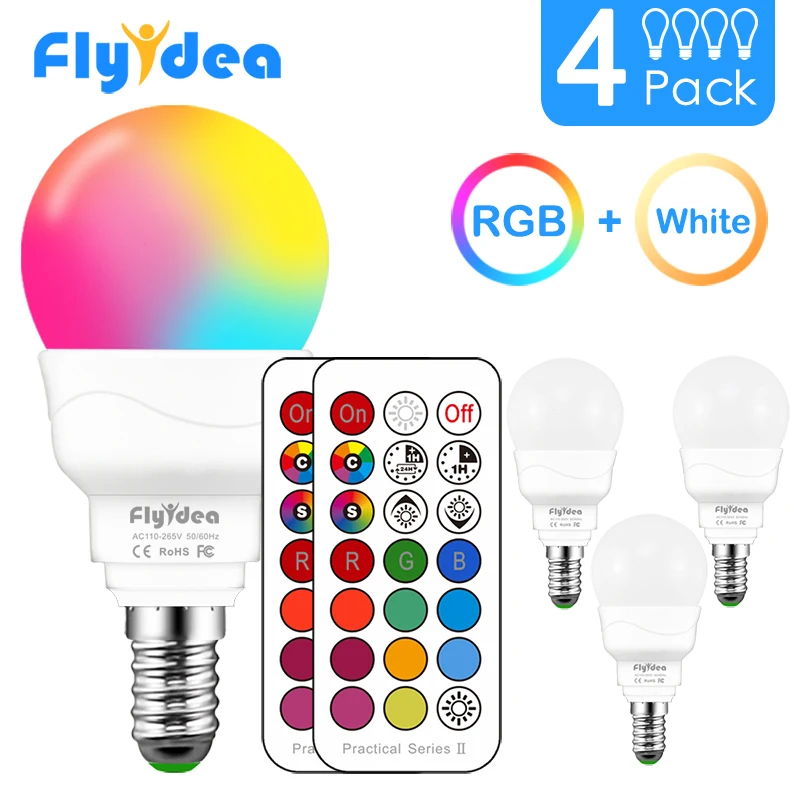 E14 Smart Bulb Lamp RGBW LED Light Bulb 21key Infrared controller Multicolor Dimmable Color Changing LED Night Light AC110V/220V