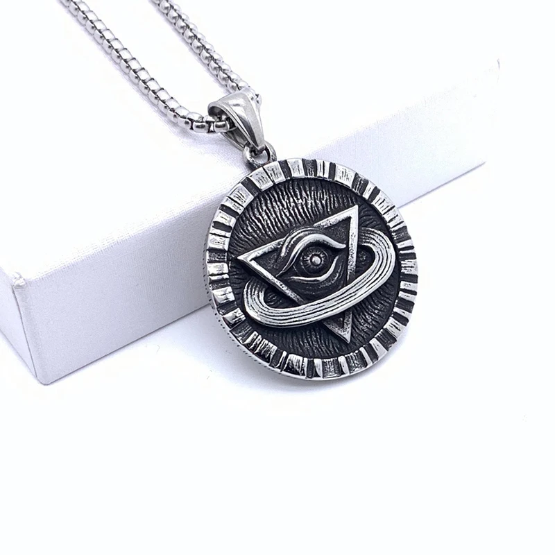 New Personality Retro 316L Stainless Steel European and American God All Seeing Eye Pendant Men's Necklace Pendant Gift