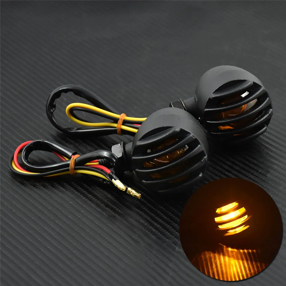 Motorcycle EM Turn Signal Bullet Blinker Indicator Light Retro Black Grill Lamp For Harley Sportster Bobber Chopper For Suzuki