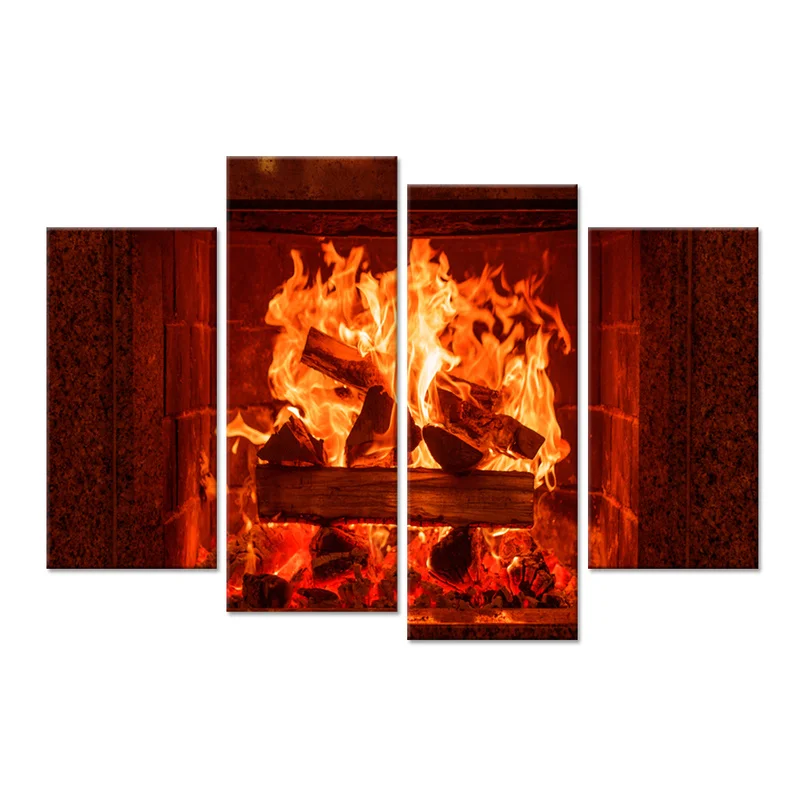 

Fireplace Burning Home Decor Posters Warm Burning Fire Print Canvas Art Modern Style Picture Living Room Home Decor