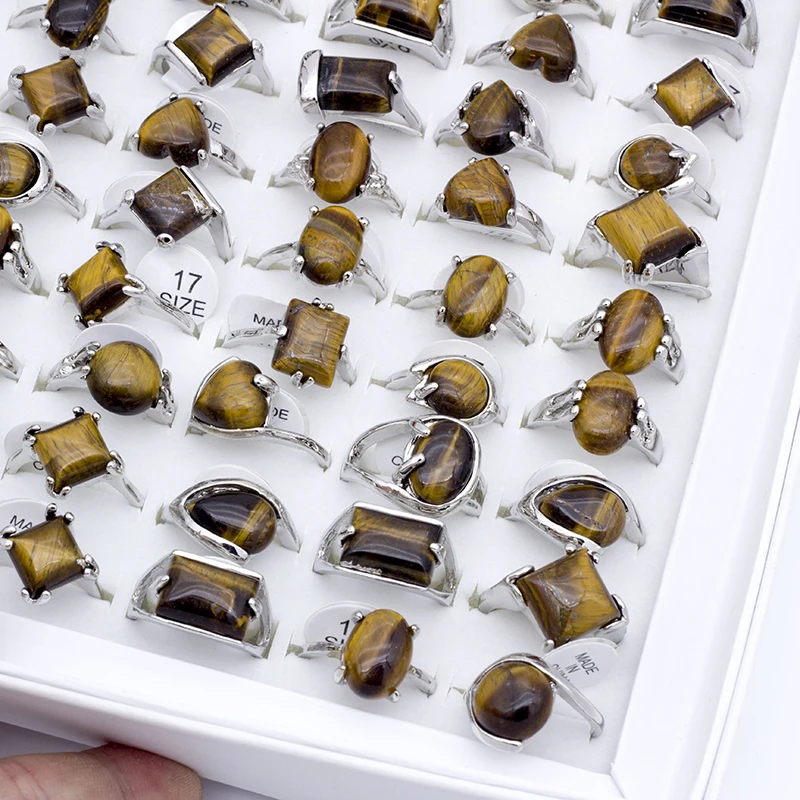 Tiger Eye Stones Rings For Women Natural Stone Geometric Ring Retro Fashion Jewelry Gifts For Women Men 25Pcs/Set