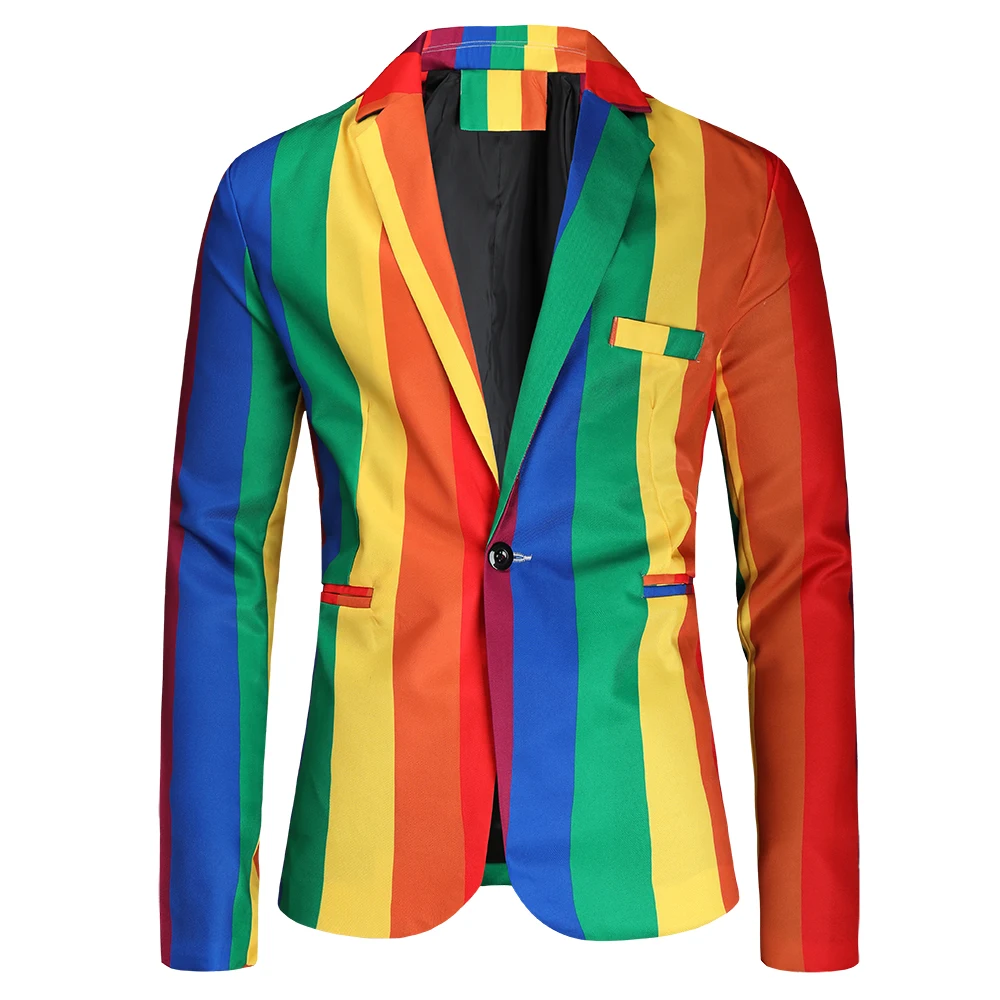 Blazer Set Men Rainbow Striped Print Blazer+Pants+Vest 3 Pieces Prom Suits For Men 2021 Costume Homme Party Blazer Masculino 4XL