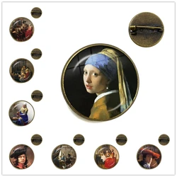 Vermeer Girl with a Pearl Earring Enamel Pin Brooch Most Famous Paintings Parody Art Collection Glass Dome Suit Pin
