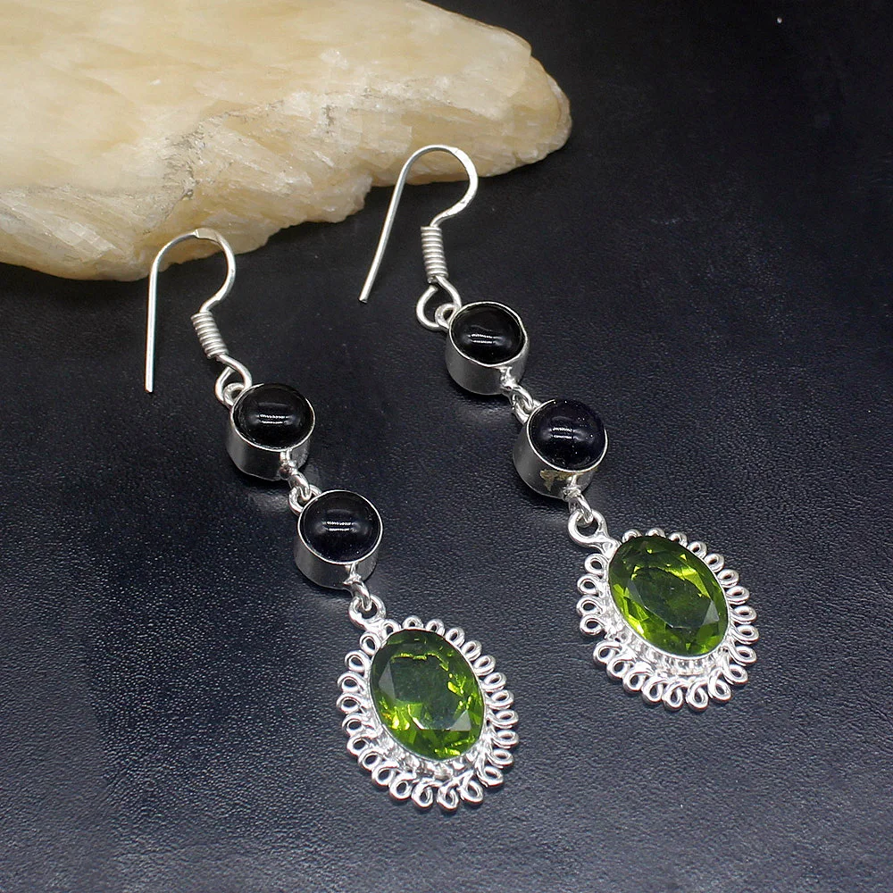 

Gemstonefactory Big Promotion Single Unique 925 Silver Green Peridot Sun Sitara Women Ladies Gift Dangle Drop Earrings 20211812