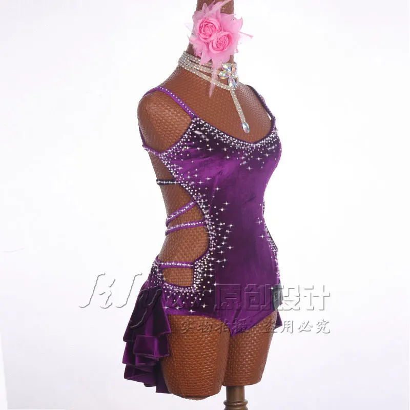 Latin Dance Latin Skirt Salsa dancing Competition Costumes Performing Steel Pipe Girl Purple Stretch Velvet Skirt 12