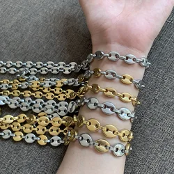 Coffee Bean Necklace Bracelet Stainless Steel Link Chains 8-11MM Handmade Jewelry Gold Color Gifts 7-34inch