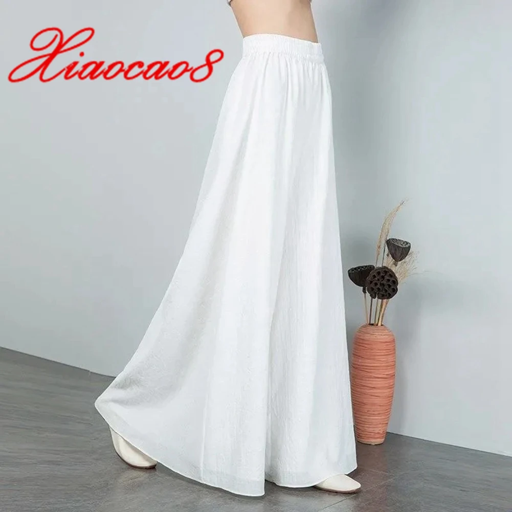 White Black Chiffon Wide Leg Pants Woman Solid High Waist Skirt Pants Toursers 2022 Ropa Mujer Casual Femme Pantalon