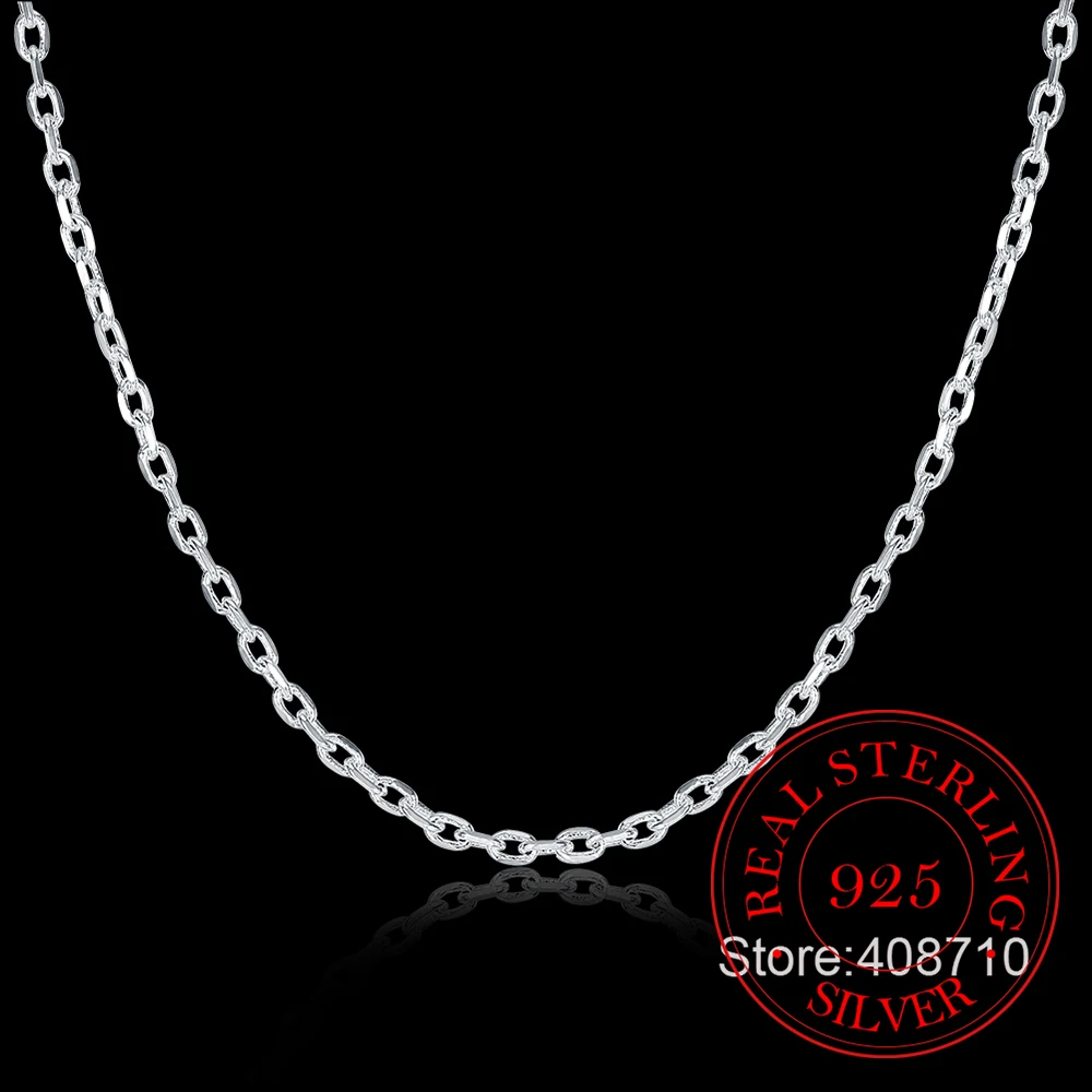 40-60cm Women\'s Neck Chain 925 Sterling Silver Flat ROLO Chain Clavicle Necklace Charm 2MM Wide Silver Necklace Bijoux Femme