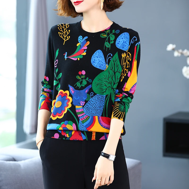 Lovely Print Women\'s Sweater Autumn Spring Fashion Women Clothing Pullover Pull Femme Long Sleeve Jumper Sweater For Women