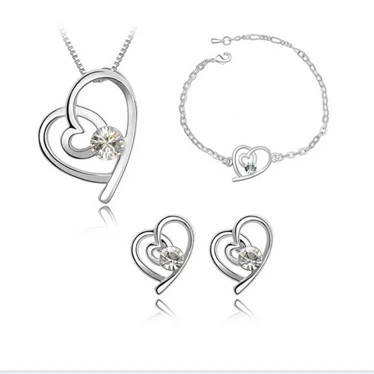 QiLeSen Fine jewelry 925 sterling silver for ladies wedding heart rhyme Necklace earrings bracelet set yw065