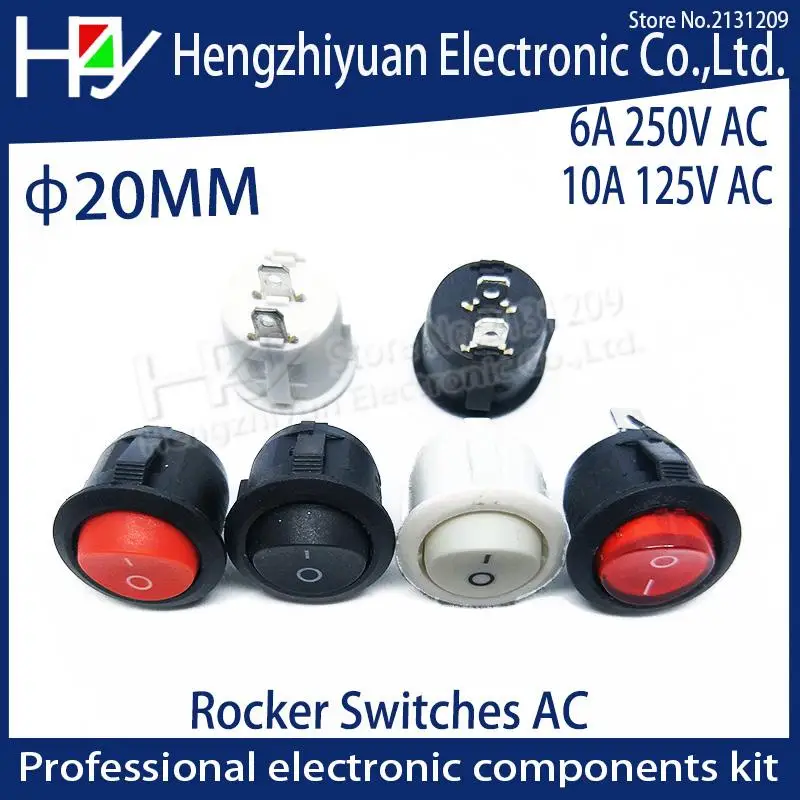 

KCD1 20mm 6A 250V AC On Off Snap SPST Round Boat Rocker Switch Black 2Pin Power Switch Push Button Switch Black White Factory