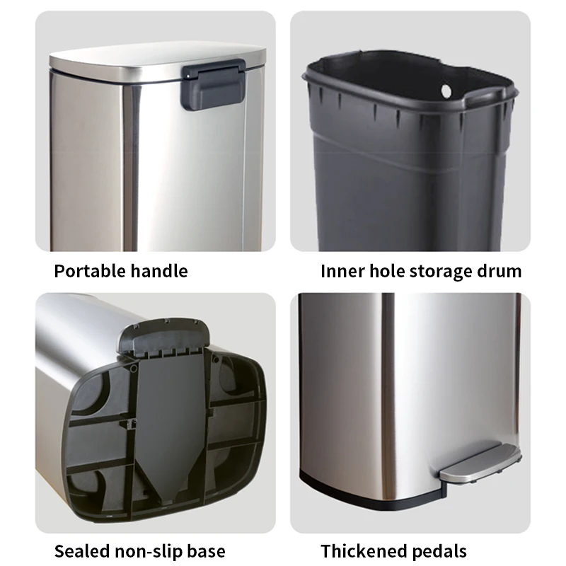 30L/50L Trash Can,Stainless Steel Dustbin with Pedal,Trash Bin with Flat Lid for Bedroom,Bathroom, Kitchen, Garden Waste Bin