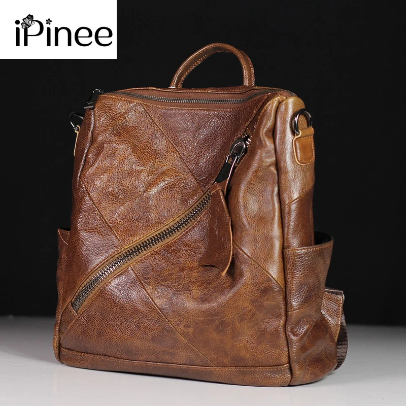 

iPinee High Quality Genuine Leather Women's Backpacks Travel Bags Female Black Dailypack School Ladies Preppy Girl Backpack