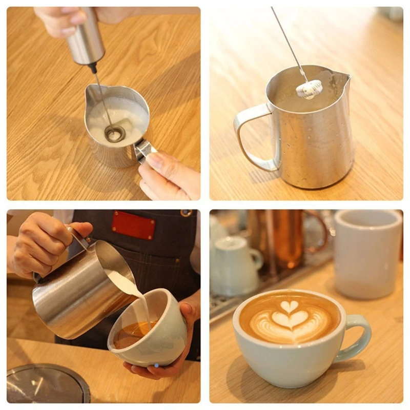 Electric milk frother with 2 pieces of stainless steel double-spring whisk, battery-powered coffee frother froth machine