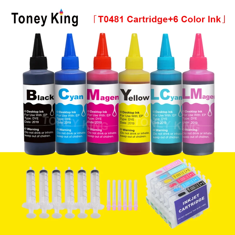 Imagem -01 - Toney King-kit de Recarga de Tinta para Impressora Cartuchos de Tinta Colorida para Impressoras Epson Stylus R200 R220 R300 R300m R320 6x100ml