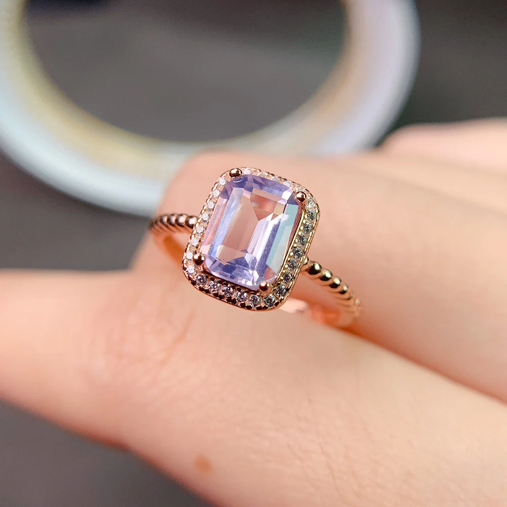 Beautiful Emerald Cut Natural Gemstone Lavender Ring in 925 Sterling Silver Engagement Wedding Rings For Gift