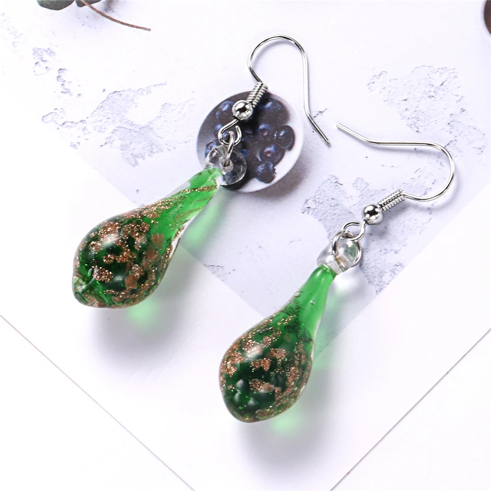 HF JEL Handmade Murano Glass Drop Earrings for Women Lampwork Glass Jewelry Female Water Drop Earring Christmas Gift Fashion