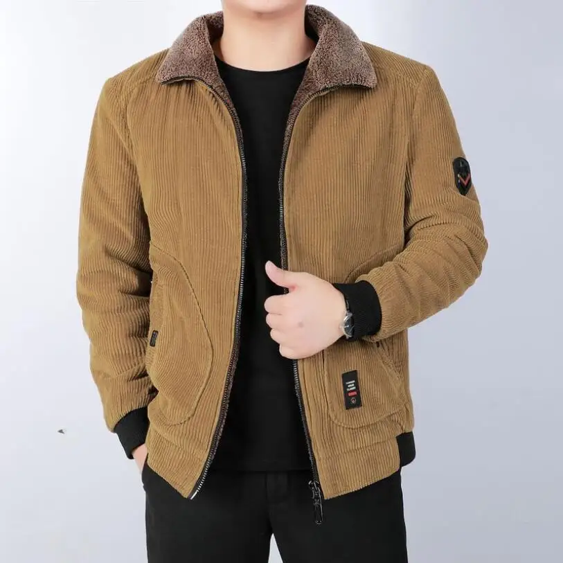 

2021 Winter Men's Bomber Jacket Fashion Man Corduroy Cotton Warm Padded Coats Casual Outwear Thermal Jackets Mens Clothing w2160