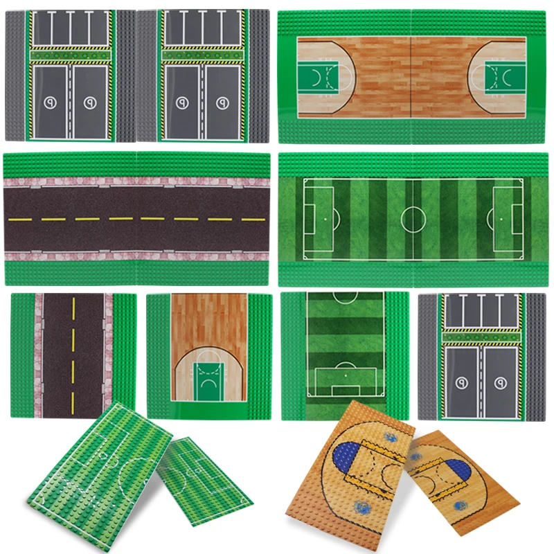 2PCS Classic City Road BasePlates Mini Size Assemble Bricks Basketball Court Football Carpark Baseplates Building Blocks Toys